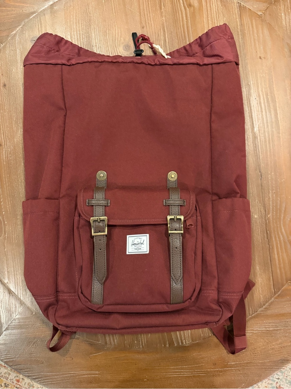 Herschel Supply Company Burgundy Canvas Backpack with Brown Straps